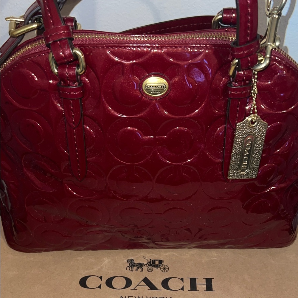 Coach Glossy Red Satchel with Gold Accents - Picture 4 of 5
